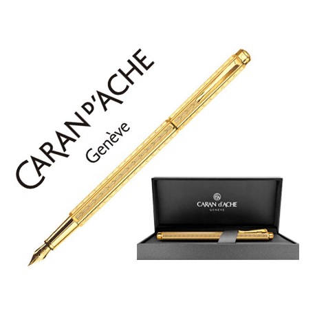 PLUMA CARAN D'ACHE ECRIDOR CHEVRON PLACADO DORADO RODIADO CON ESTUCHE PLUMIN MEDIO