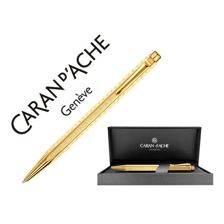 BOLIGRAFO CARAN D'ACHE ECRIDOR CHEVRON PLACADO DORADO CON ESTUCHE PUNTA MEDIA