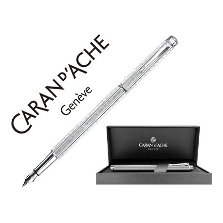 PLUMA CARAN D'ACHE ECRIDOR CHEVRON PLACADO PALADIO RODIADO CON ESTUCHE PLUMIN MEDIO