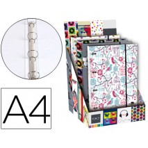 CARPETA LIDERPAPEL 4 ANILLAS 20MM FANTASIA CARTON FORRADO DIN A4 CON RECAMBIO 120H 70G 5MM GOMA EXPO