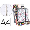 CARPETA LIDERPAPEL 4 ANILLAS 20MM FANTASIA CARTON FORRADO DIN A4 CON RECAMBIO 120H 70G 5MM GOMA EXPO