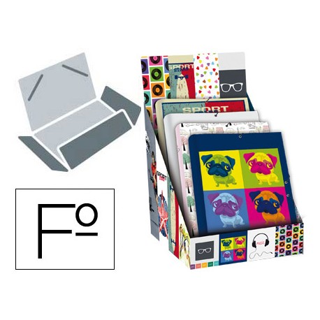 CARPETA LIDERPAPEL GOMAS TRES SOLAPAS FORRADA FOLIO FANTASIA EXPOSITOR 14 UNIDADES SURTIDAS 2015