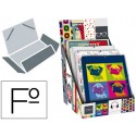 CARPETA LIDERPAPEL GOMAS TRES SOLAPAS FORRADA FOLIO FANTASIA EXPOSITOR 14 UNIDADES SURTIDAS 2015