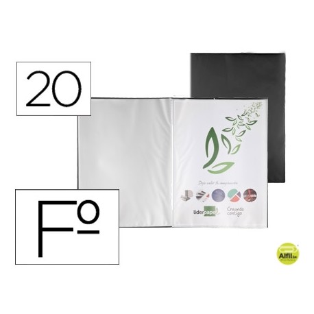 CARPETA LIDERPAPEL ESCAPARATE 20 FUNDAS PVC FOLIO NEGRO