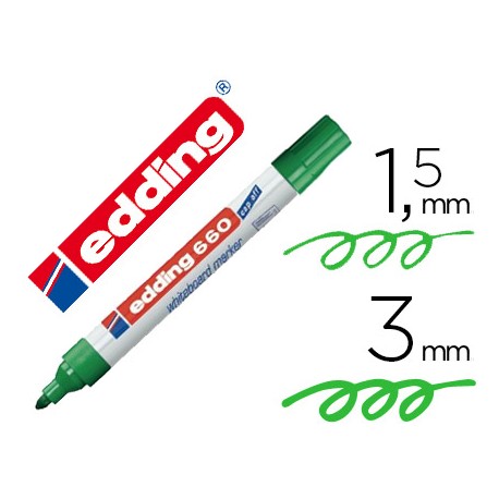 ROTULADOR EDDING PARA PIZARRA BLANCA 660 COLOR VERDE PUNTA REDONDA 3 MM RECARGABLE