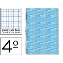 BLOC ESPIRAL LIDERPAPEL CUARTO MULTILIDER TAPA FORRADA 80H 80G CUADRO 4MM CON MARGEN CELESTE