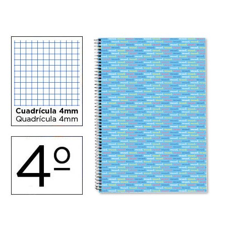 BLOC ESPIRAL LIDERPAPEL CUARTO MULTILIDER TAPA FORRADA 80H 80G CUADRO 4MM CON MARGEN CELESTE