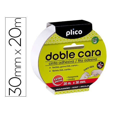CINTA ADHESIVA PLICO DOBLE CARA 30MM X 20M