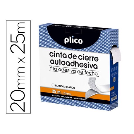 CINTA DE CIERRE ADHESIVA PLICO VELCRO BLANCO 20MM X 25M