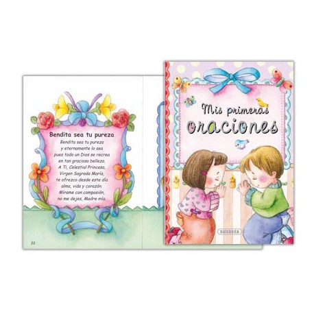 LIBRO MIS PRIMERAS ORACIONES CARTONE TAPA ACOLCHADA ESTAMPACION EN PLATA