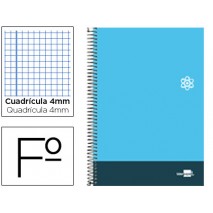 BLOC ESPIRAL LIDERPAPEL FOLIO DISCOVER TAPA CARTONCILLO 80 H 80G CUADRO 4 MM CON MARGEN COLOR CELEST