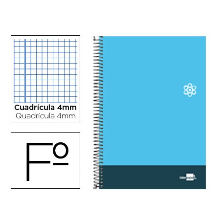 BLOC ESPIRAL LIDERPAPEL FOLIO DISCOVER TAPA CARTONCILLO 80 H 80G CUADRO 4 MM CON MARGEN COLOR CELEST
