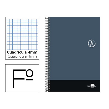 BLOC ESPIRAL LIDERPAPEL FOLIO DISCOVER TAPA CARTONCILLO 80 H 80G CUADRO 4 MM CON MARGEN COLOR GRIS