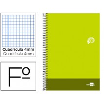 BLOC ESPIRAL LIDERPAPEL FOLIO DISCOVER TAPA CARTONCILLO 80 H 80G CUADRO 4 MM CON MARGEN COLOR VERDE