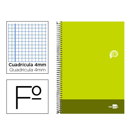 BLOC ESPIRAL LIDERPAPEL FOLIO DISCOVER TAPA CARTONCILLO 80 H 80G CUADRO 4 MM CON MARGEN COLOR VERDE