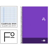 BLOC ESPIRAL LIDERPAPEL FOLIO DISCOVER TAPA CARTONCILLO 80 H 80G CUADRO 4 MM CON MARGEN COLOR VIOLET