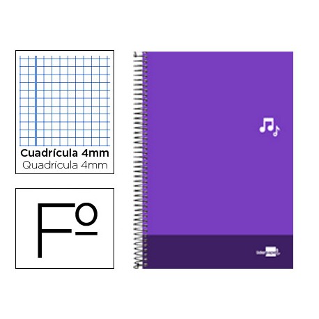 BLOC ESPIRAL LIDERPAPEL FOLIO DISCOVER TAPA CARTONCILLO 80 H 80G CUADRO 4 MM CON MARGEN COLOR VIOLET