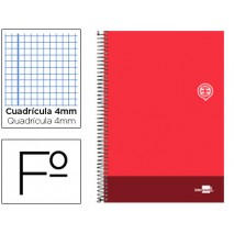 BLOC ESPIRAL LIDERPAPEL FOLIO DISCOVER TAPA CARTONCILLO 80 H 80G CUADRO 4 MM CON MARGEN COLOR ROJO