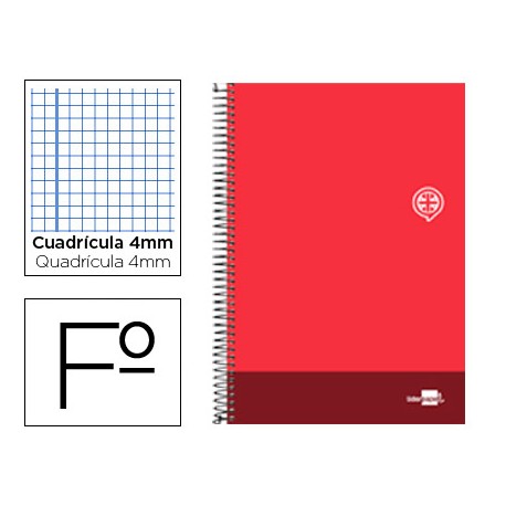 BLOC ESPIRAL LIDERPAPEL FOLIO DISCOVER TAPA CARTONCILLO 80 H 80G CUADRO 4 MM CON MARGEN COLOR ROJO