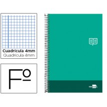 BLOC ESPIRAL LIDERPAPEL FOLIO DISCOVER TAPA CARTONCILLO 80 H 80G CUADRO 4 MM CON MARGEN COLOR VERDE