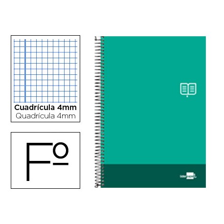 BLOC ESPIRAL LIDERPAPEL FOLIO DISCOVER TAPA CARTONCILLO 80 H 80G CUADRO 4 MM CON MARGEN COLOR VERDE