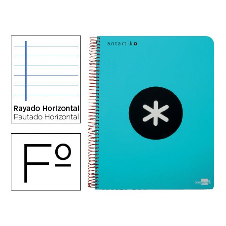 BLOC ESPIRAL LIDERPAPEL FOLIO ANTARTIK TAPA EXTRADURA 80H 100G HORIZONTAL CON MARGENCOLOR TURQUESA