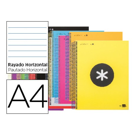 BLOC ESPIRAL LIDERPAPEL A4 MICRO ANTARTIK TAPA FORRADA 120 H 100G HORIZONTAL 5 BANDAS 4 TALADROS COL