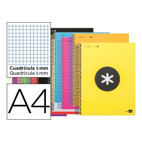 BLOC ESPIRAL LIDERPAPEL A4 MICRO ANTARTIK TAPA FORRADA 120 H 100G CUADRO 5 MM 5 BANDA4 TALADROS COLO