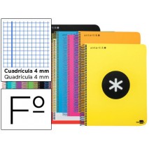 BLOC ESPIRAL LIDERPAPEL FOLIO ANTARTIK TAPA POLIPROPILENO 80 H 100G CUADRO 4MM CON MARGEN COLORES SU