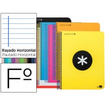 BLOC ESPIRAL LIDERPAPEL FOLIO ANTARTIK TAPA EXTRADURA 80 H 100G HORIZONTAL CON MARGEN COLORES SURTID