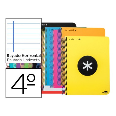 BLOC ESPIRAL LIDERPAPEL CUARTO ANTARTIK TAPA EXTRADURA 80 H 100G HORIZONTALCON MARGEN COLORES SURTID