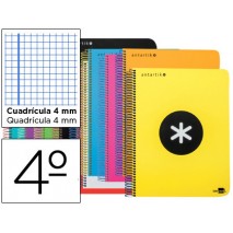 BLOC ESPIRAL LIDERPAPEL CUARTO ANTARTIK TAPA EXTRADURA 80 H 100G CUADRO 4 MM CON MARGEN COLORES SURT