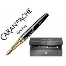 PLUMA CARAN D'ACHE YEAR OF THE GOAT 2015 LACADA NEGRA SOBRE PLATA RODIADA ADORNOS DE ORO Y PLUMIN DE