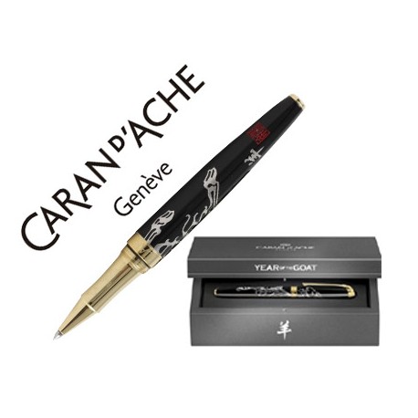 ROLLER CARAN D'ACHE YEAR OF THE GOAT 2015 LACADA NEGRA SOBRE PLATA RODIADA ADORNOS DE ORO. ED. LIMIT