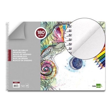 BLOC DIBUJO LIDERPAPEL ARTISTICO ESPIRAL 460X325MM 20 HOJAS 180 G/M2 SIN RECUADRO