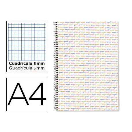 BLOC ESPIRAL LIDERPAPEL A4 MICRO MULTILIDER TAPA FORRADA 140H 80G CUADRO 5 MM 5 BANDAS 4 TALADROS BL
