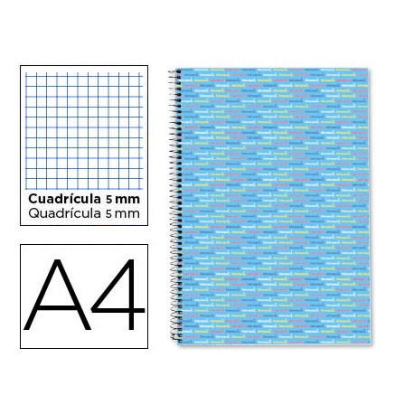 BLOC ESPIRAL LIDERPAPEL A4 MICRO MULTILIDER TAPA FORRADA 140H 80G CUADRO 5 MM 5 BANDAS 4 TALADROS CE