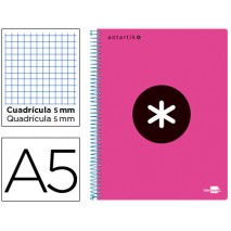BLOC ESPIRAL LIDERPAPEL A5 MICRO ANTARTIK TAPA POLIPROPILENO 120 H 100G CUADRO 5MM 5 BANDAS 6T ROSA