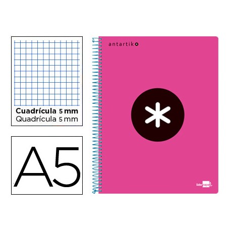 BLOC ESPIRAL LIDERPAPEL A5 MICRO ANTARTIK TAPA POLIPROPILENO 120 H 100G CUADRO 5MM 5 BANDAS 6T ROSA