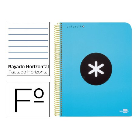 BLOC ESPIRAL LIDERPAPEL FOLIO ANTARTIK TAPA POLIPROPILENO 80 H 100G HORIZONTAL CON MARGEN COLOR AZUL