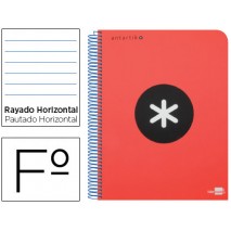 BLOC ESPIRAL LIDERPAPEL FOLIO ANTARTIK TAPA POLIPROPILENO 80 H 100G HORIZONTAL CON MARGEN COLOR ROJO