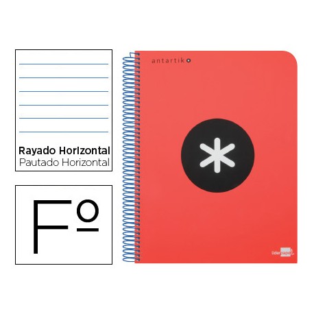BLOC ESPIRAL LIDERPAPEL FOLIO ANTARTIK TAPA POLIPROPILENO 80 H 100G HORIZONTAL CON MARGEN COLOR ROJO