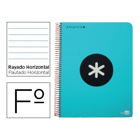 BLOC ESPIRAL LIDERPAPEL FOLIO ANTARTIK TAPA POLIPROPILENO 80 H 100G HORIZONTAL CON MARGEN COLOR TURQ