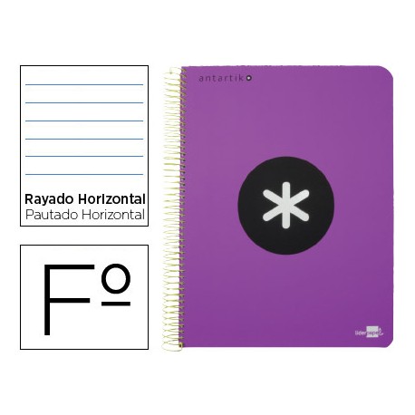 BLOC ESPIRAL LIDERPAPEL FOLIO ANTARTIK TAPA POLIPROPILENO 80 H 100G HORIZONTAL CON MARGEN COLOR VIOL