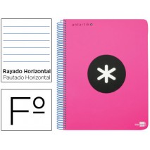 BLOC ESPIRAL LIDERPAPEL FOLIO ANTARTIK TAPA POLIPROPILENO 80 H 100G HORIZONTAL CON MARGEN COLOR ROSA