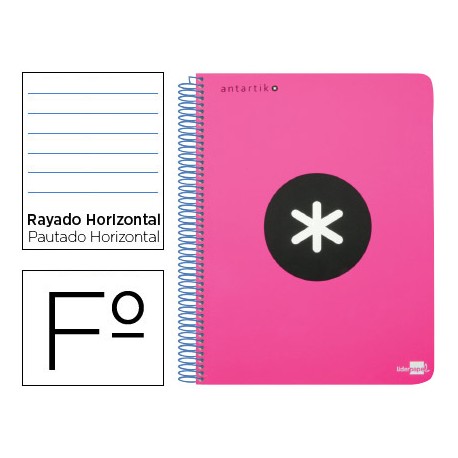 BLOC ESPIRAL LIDERPAPEL FOLIO ANTARTIK TAPA POLIPROPILENO 80 H 100G HORIZONTAL CON MARGEN COLOR ROSA