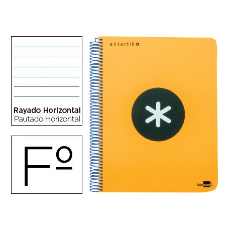 BLOC ESPIRAL LIDERPAPEL FOLIO ANTARTIK TAPA POLIPROPILENO 80H 100G HORIZONTAL CON MARGENCOLOR NARANJ