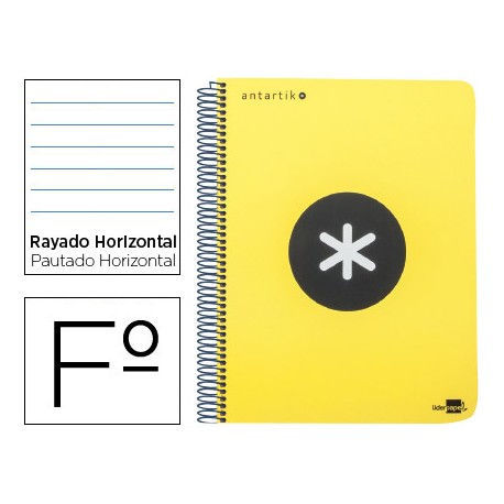BLOC ESPIRAL LIDERPAPEL FOLIO ANTARTIK TAPA POLIPROPILENO 80H 100G HORIZONTAL CON MARGENCOLOR AMARIL