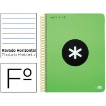 BLOC ESPIRAL LIDERPAPEL FOLIO ANTARTIK TAPA POLIPROPILENO 80H 100G HORIZONTAL CON MARGENCOLOR VERDE