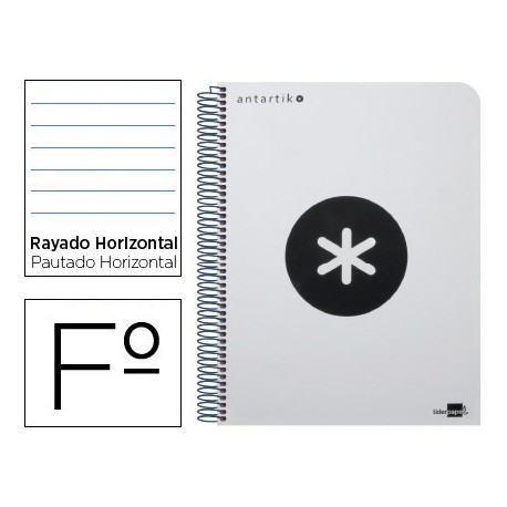 BLOC ESPIRAL LIDERPAPEL FOLIO ANTARTIK TAPA POLIPROPILENO 80 H 100G HORIZONTAL CON MARGEN COLOR BLAN